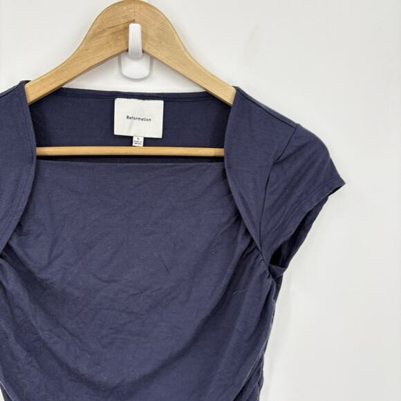 Reformation Top Women Small Addison Ruched Knit Soft Stretch Capsule Boat Neck - Picture 3 of 7